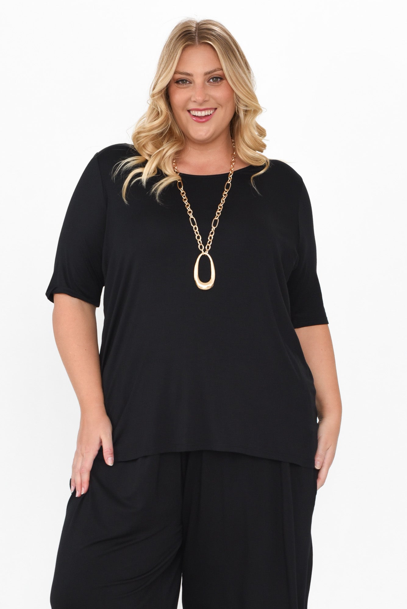 Maya Black Half Sleeve Tee
