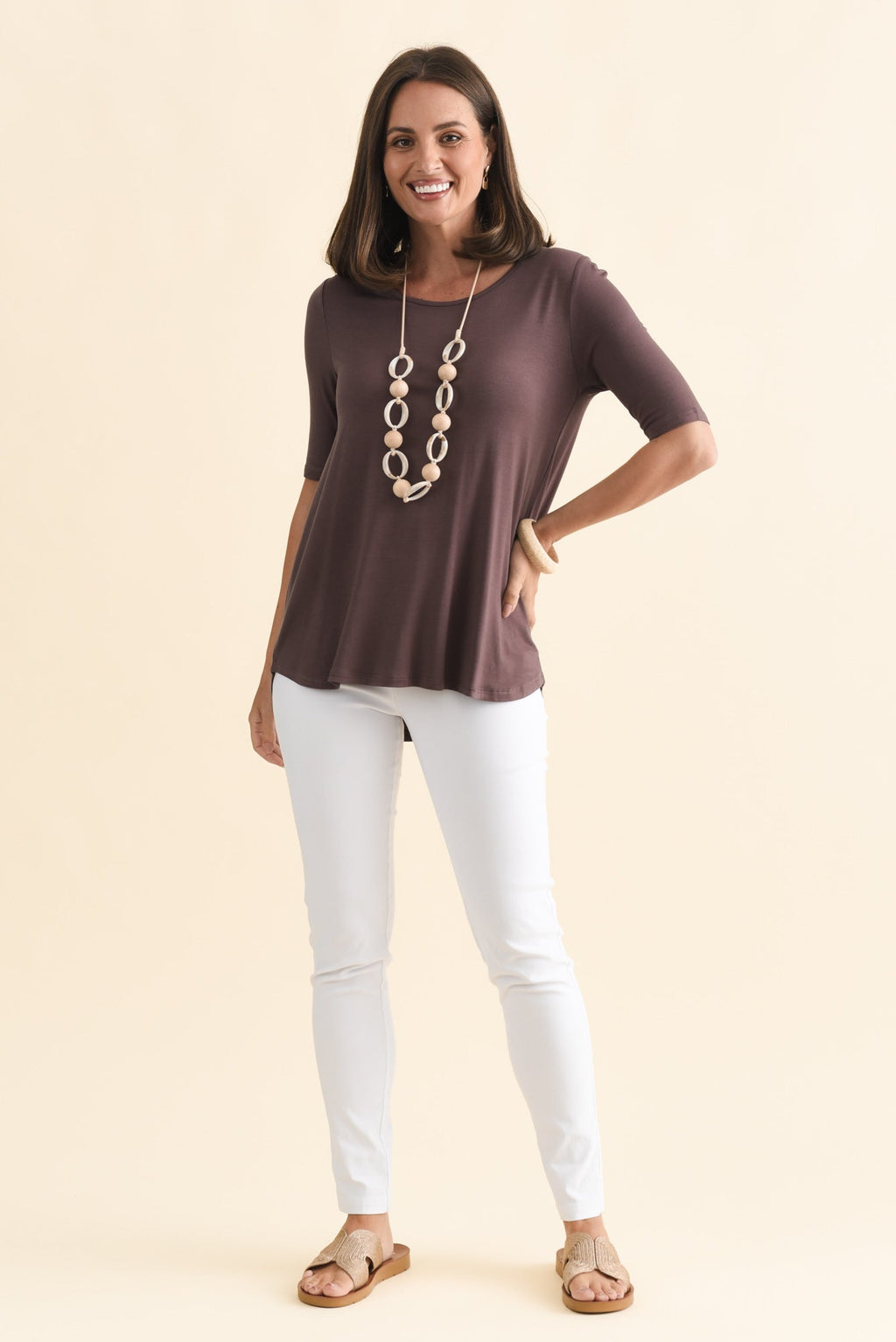 Maya Brown Half Sleeve Tee