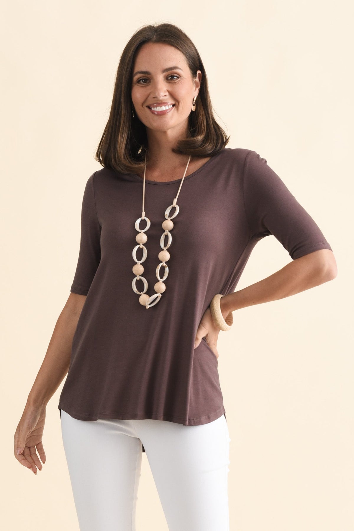 Maya Brown Half Sleeve Tee