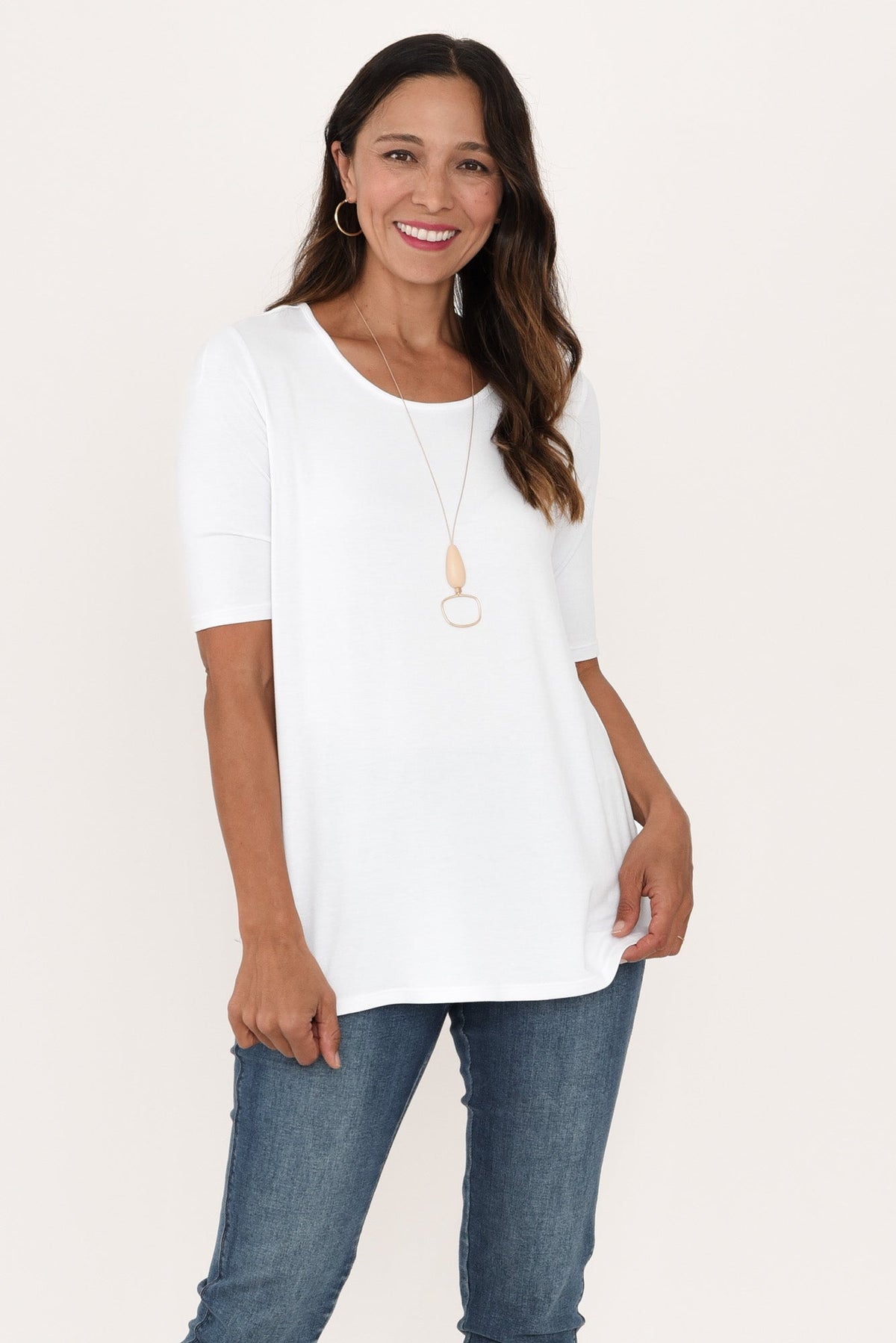 Maya White Half Sleeve Tee