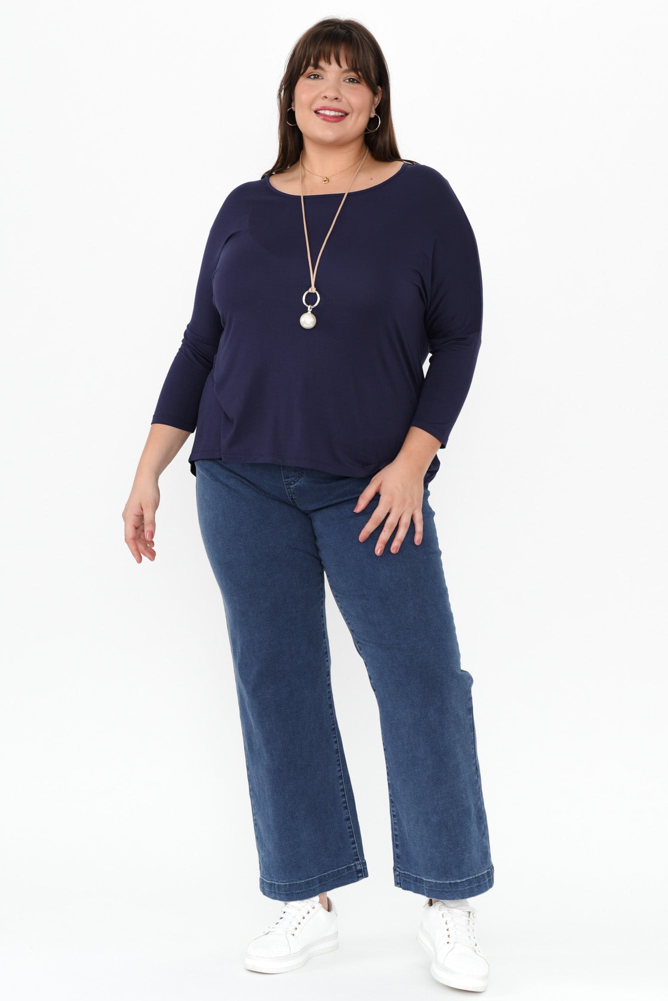 Navy Milan 3/4 Sleeve Top