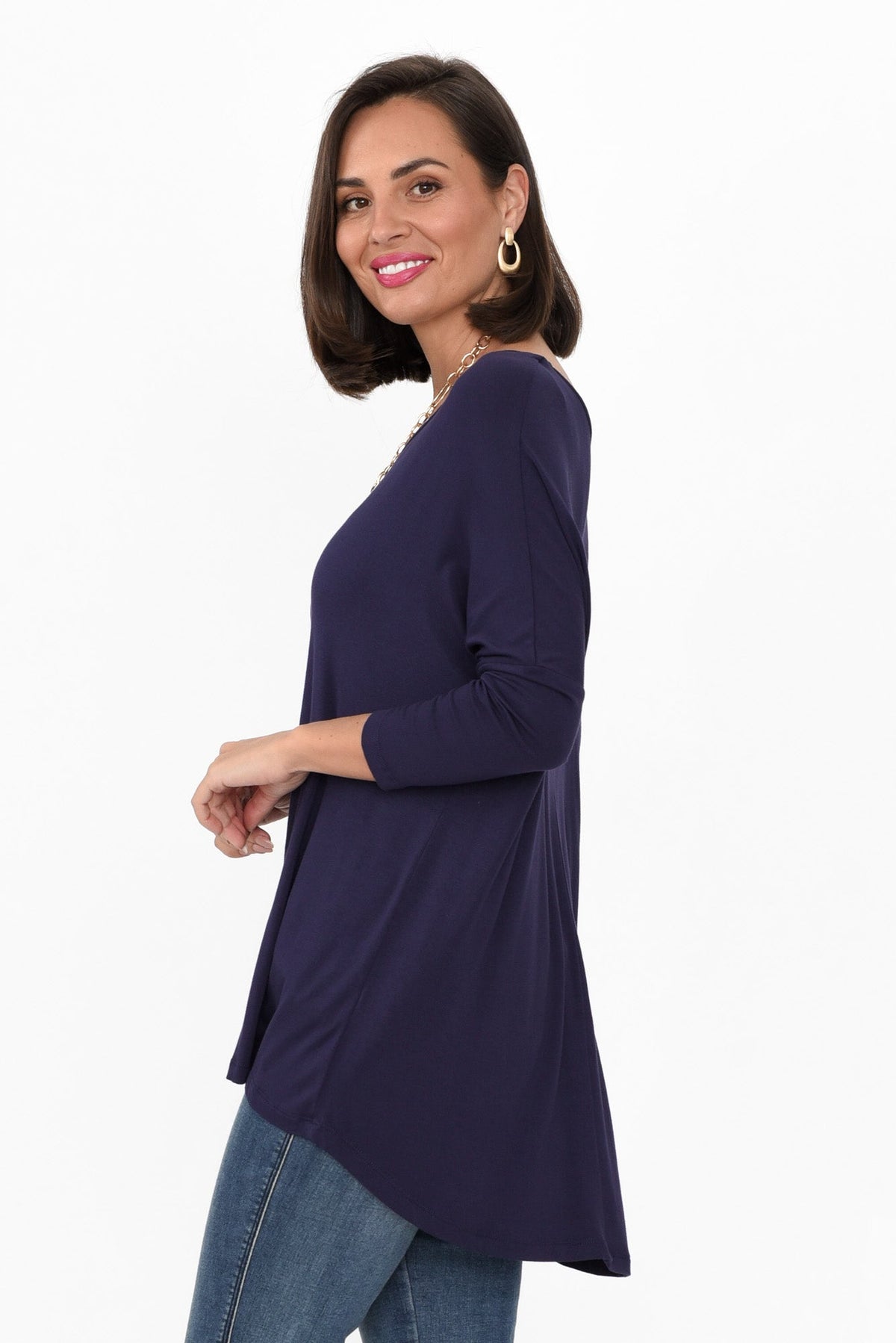 Navy Milan 3/4 Sleeve Top