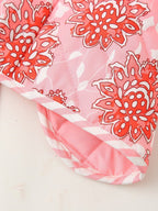 Pink Floral Print Lace-Up Quilted Thin Waistcoat