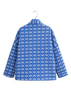 Geometric Pattern Floral Print Pockets Quilted Jacket