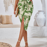 Printed Strappy Pleated Waist Skirt