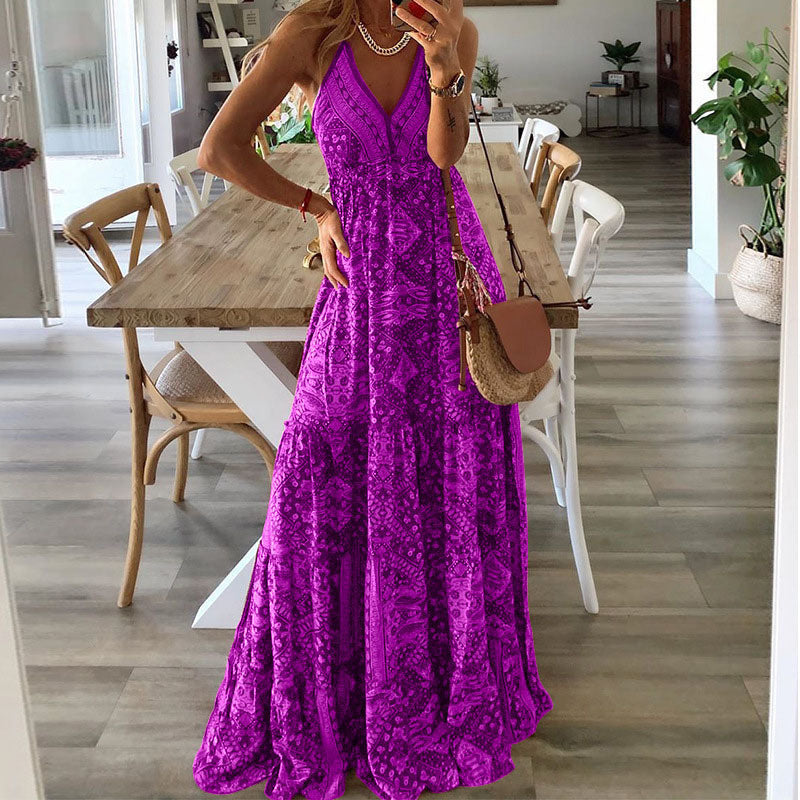 Wren - Boho Spaghetti Strap V-Neck Maxi Dress