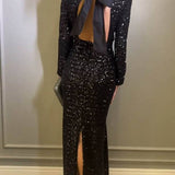 Sequin Backless Bow Maxi Dress