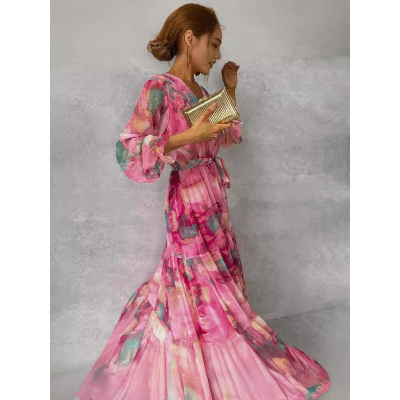 Trinity - Pleated V-Neck Boho Maxi Dress