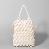 Hollow-Out Wooden Bead Woven Tote Bag
