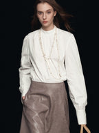Mock Neck Puff Sleeve Blouse
