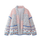 Lapel Printed Patchwork Quilted Thin Jacket