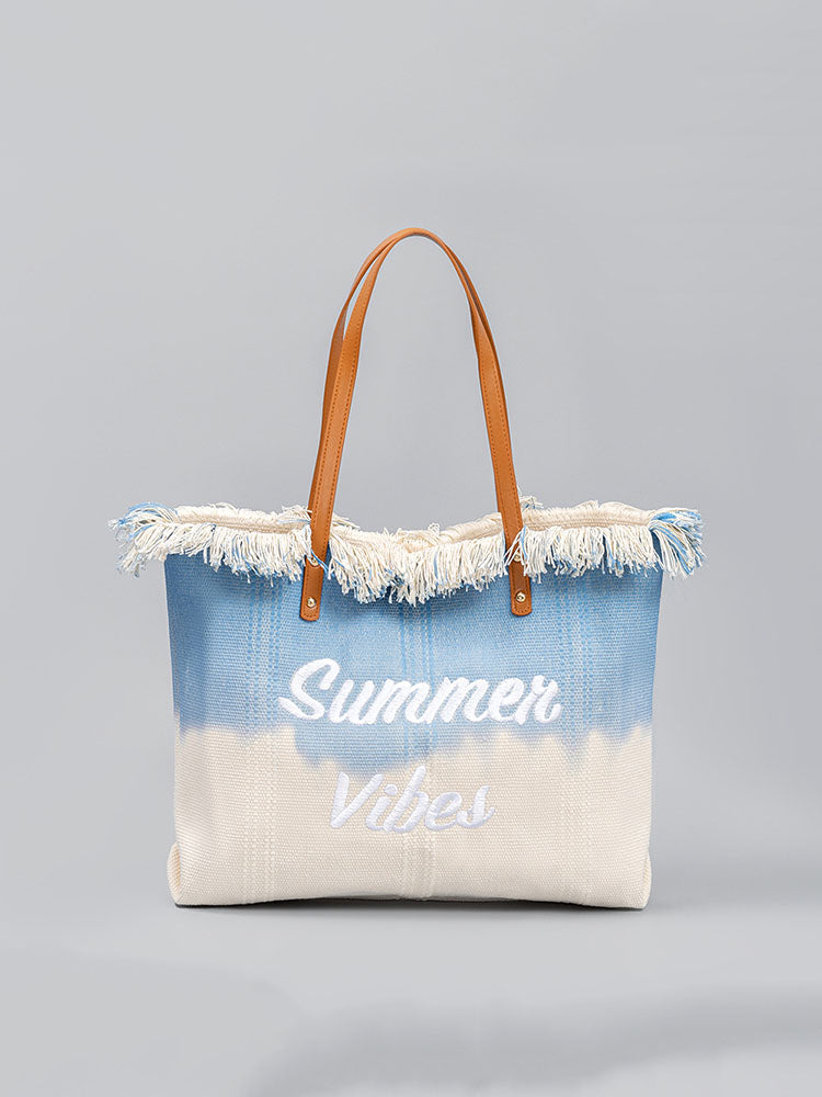 Two-Tone Embroidered Tote Bag