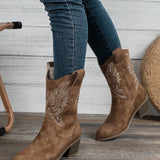 Vintage Western Cowboy Embroidered High-Heeled Knight Ankle Boots