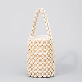 Hollowed-Out Wooden Bead Woven Bucket Bag
