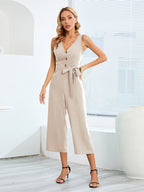 V-neck Button Knot-Tie W/ Cut-Out Back Jumpsuit