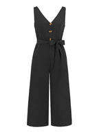 V-neck Button Knot-Tie W/ Cut-Out Back Jumpsuit