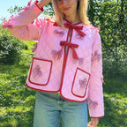 Bow Embroidered Quilted Thin Jacket