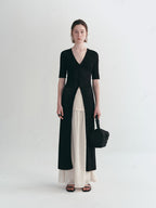 Long Knit Hollow-Out Short-Sleeve Cardigan
