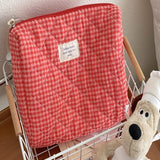 Cranberry Checkered Makeup Bag