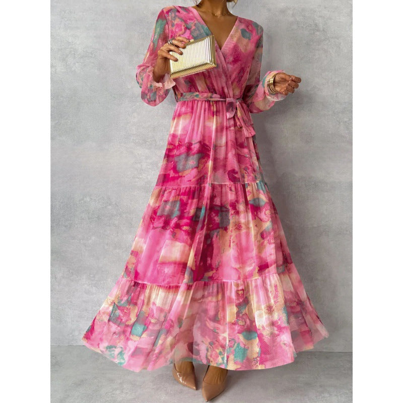 Trinity - Pleated V-Neck Boho Maxi Dress