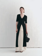 Long Knit Hollow-Out Short-Sleeve Cardigan