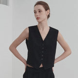 Cotton Linen V-Neck Sleeveless Vest