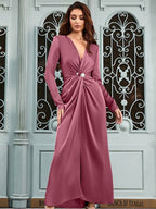 V Neck Slit Button Dress