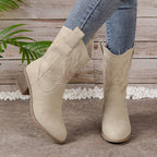 Vintage Western Cowboy Embroidered High-Heeled Knight Ankle Boots