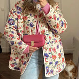 Floral Print Embossed Pockets Cotton Jacket