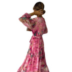 Trinity - Pleated V-Neck Boho Maxi Dress