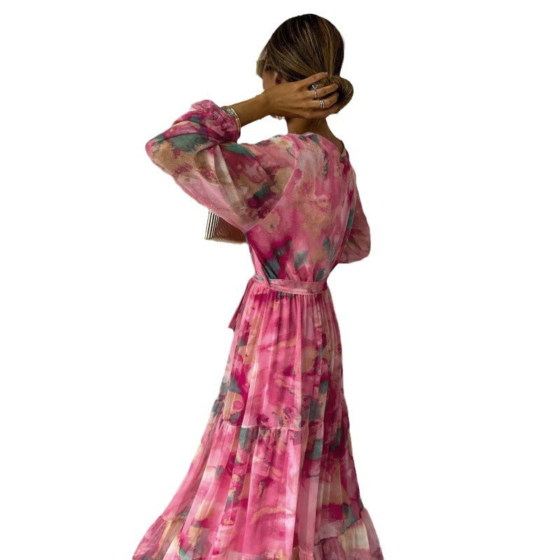 Trinity - Pleated V-Neck Boho Maxi Dress