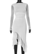 Sheer Ruffle Slit Gown