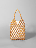 Hollow-Out Wooden Bead Woven Tote Bag