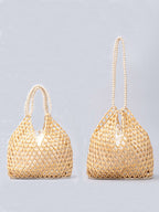Handcrafted Wooden Bead Woven Tote Bag