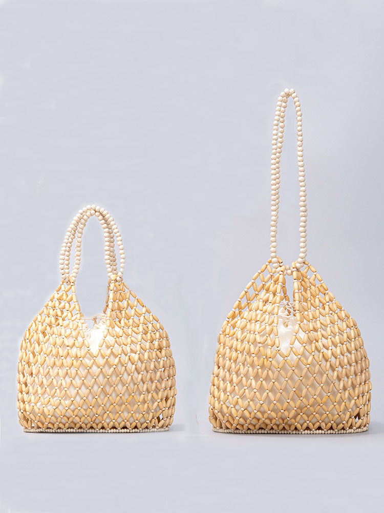 Handcrafted Wooden Bead Woven Tote Bag