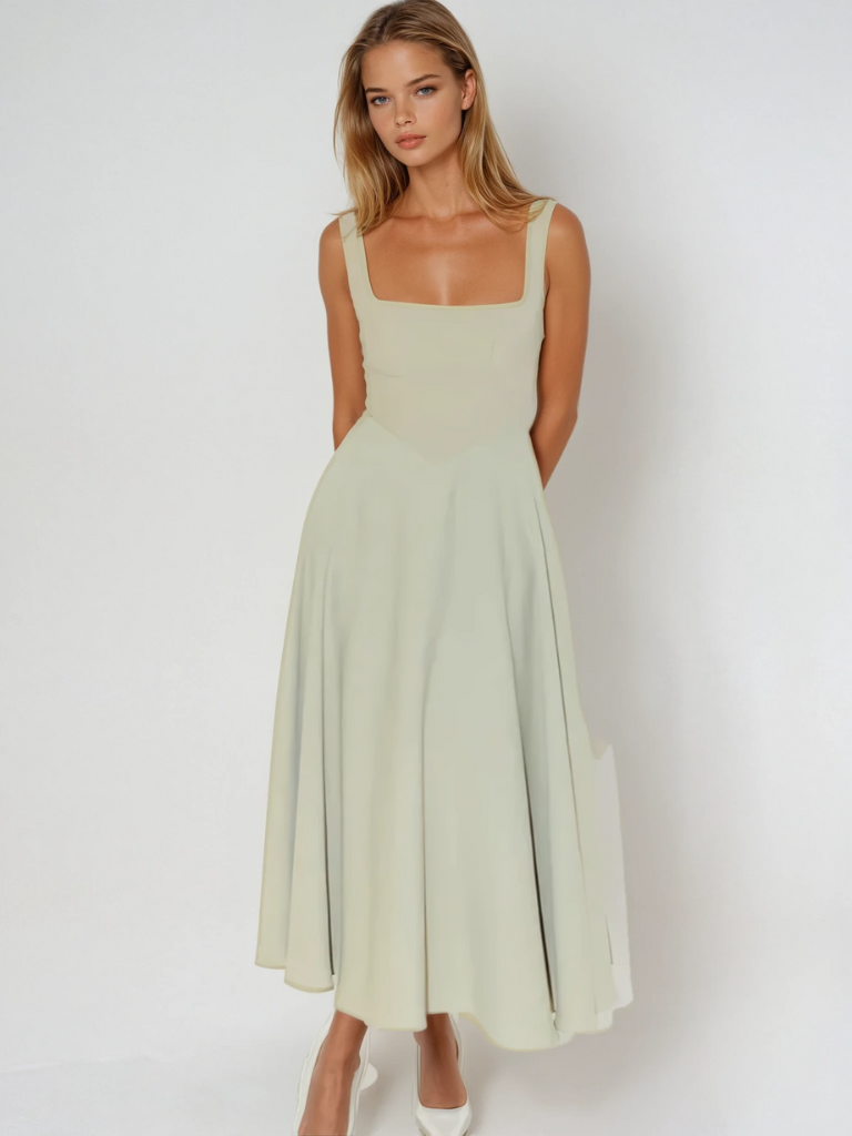Trinity - Elegant Solid Sleeveless A-Line Midi Dress
