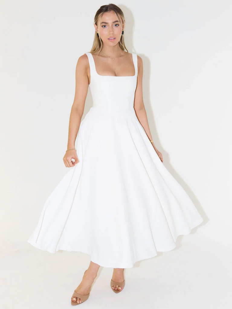 Trinity - Elegant Solid Sleeveless A-Line Midi Dress