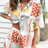 Ethnic Print Loose Shirt Shorts Suit