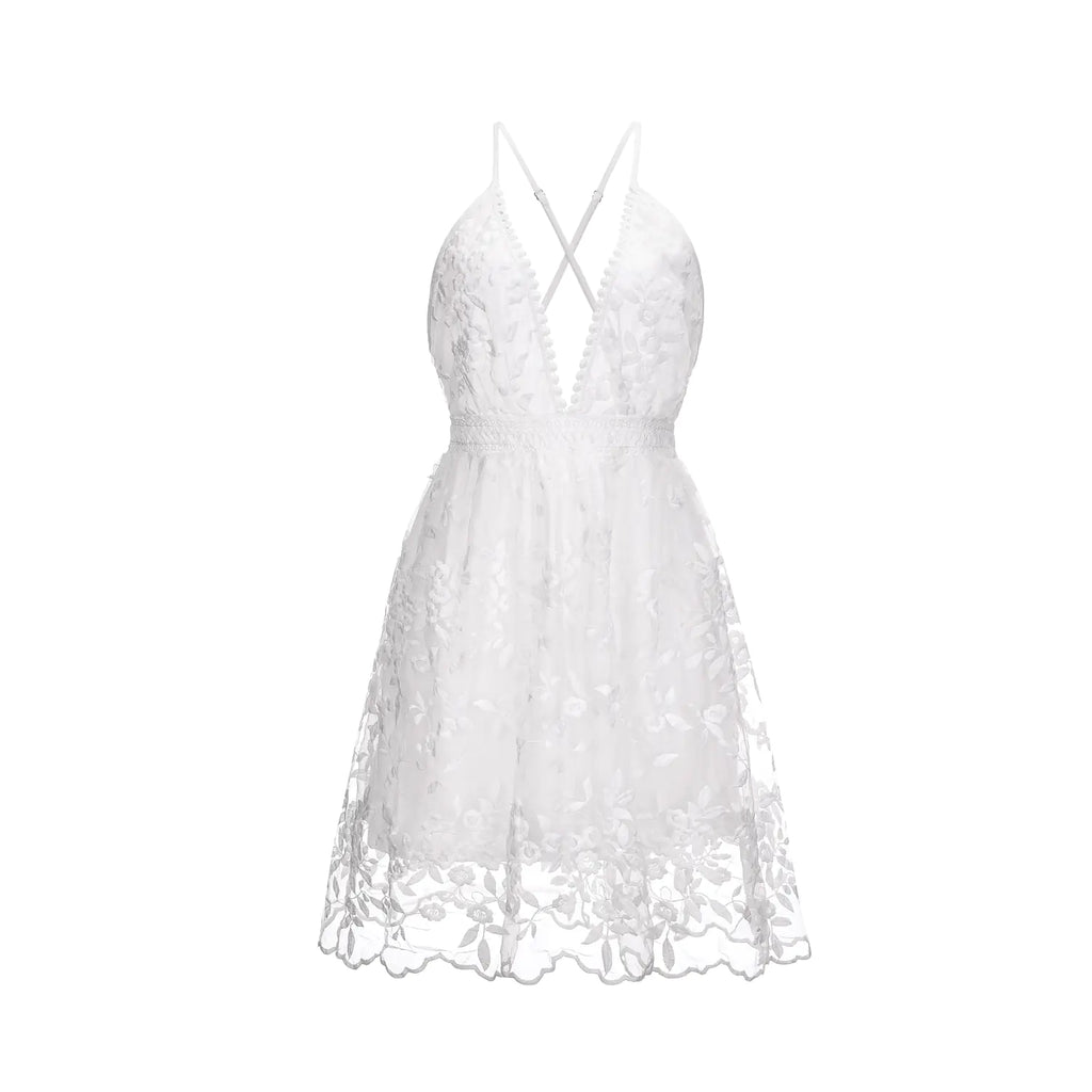 V Neck Backless Lace Long Dress