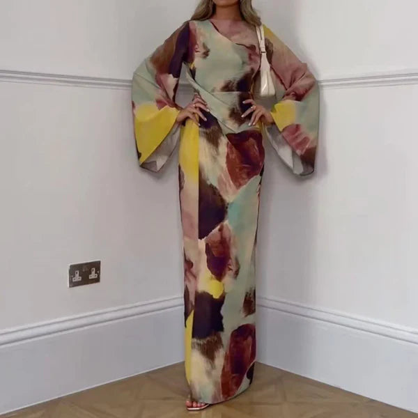 Abstract Watercolor Print Ultra-Long Dress