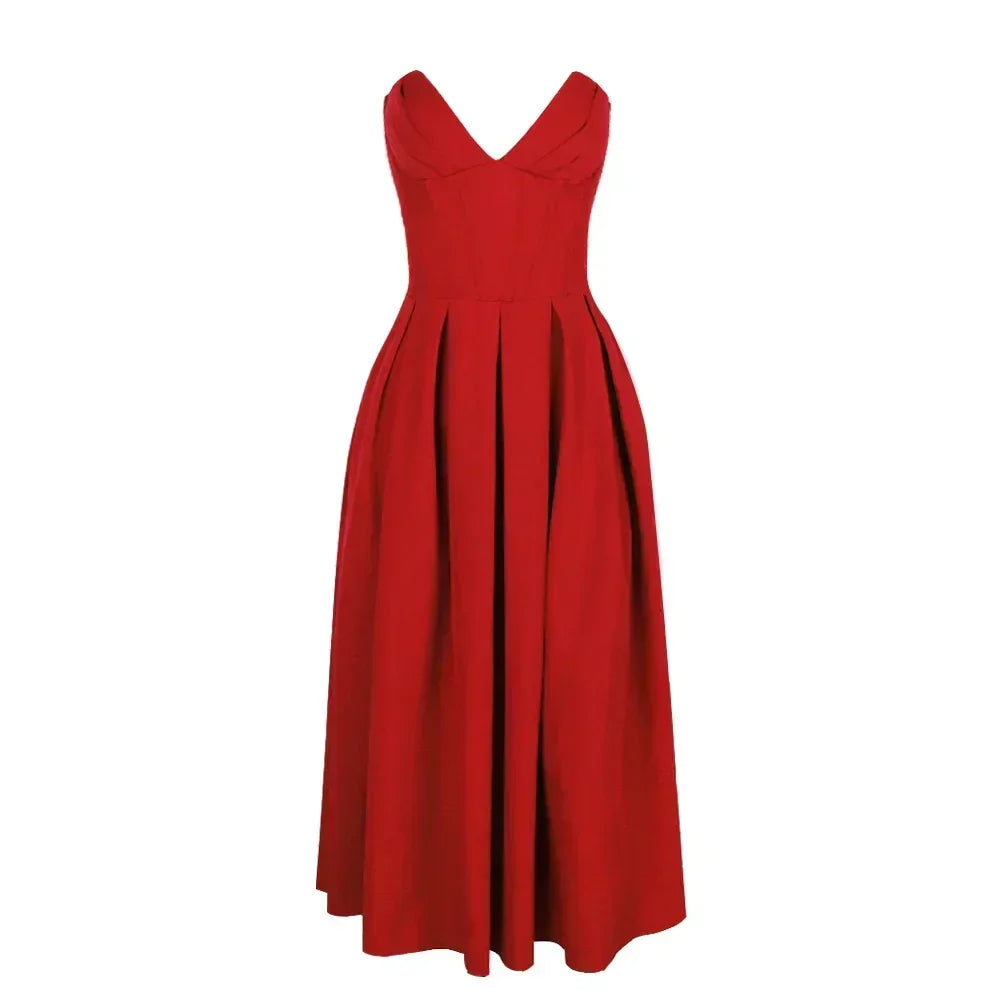 Rafaela - Sleek Strapless Pleated Midi Dress