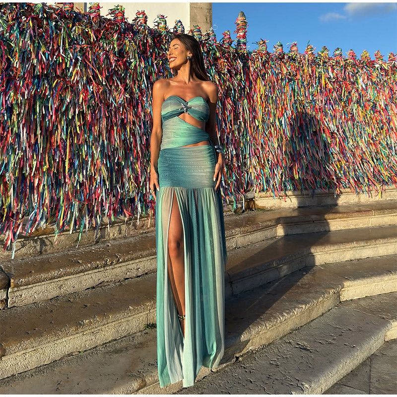 Azure Gradient Strapless Maxi Dress – VEITCHE Elegance | Summer Collection