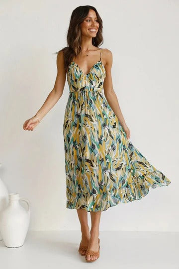 Boho Elegant Summer Dress – Vibrant Midi Dress for Vacation Looks