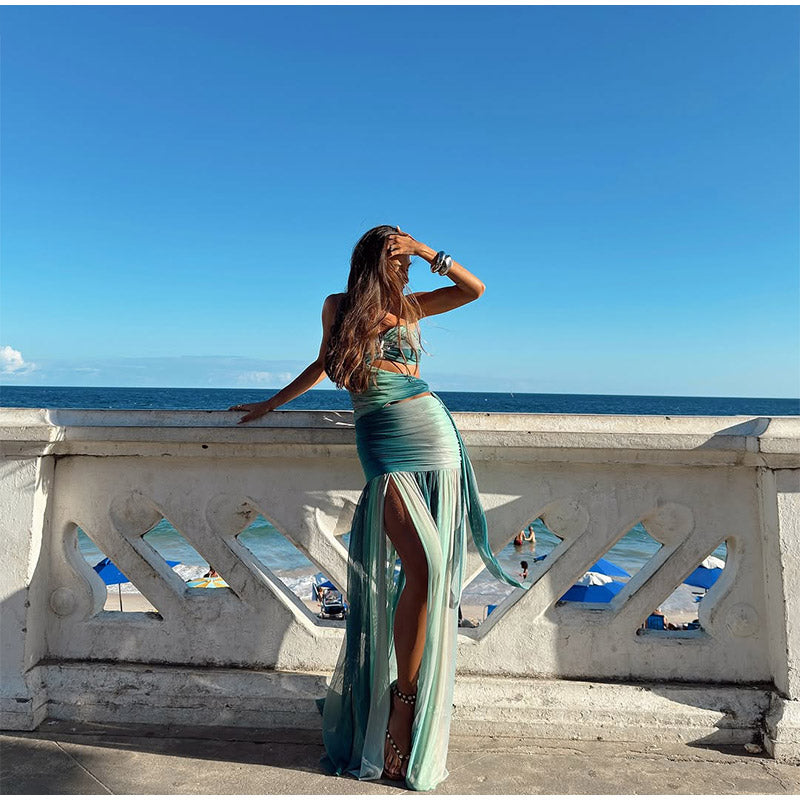 Azure Gradient Strapless Maxi Dress – VEITCHE Elegance | Summer Collection