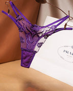 Rose Embroidery Thong Mesh Panties