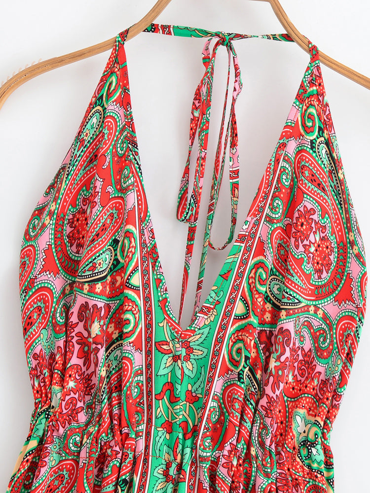 Strapless Vacation Summer Boho Dress – Flowy Halter Maxi for Beach Days
