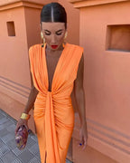 Moriah - Sunset Ruched V-Neck Dress