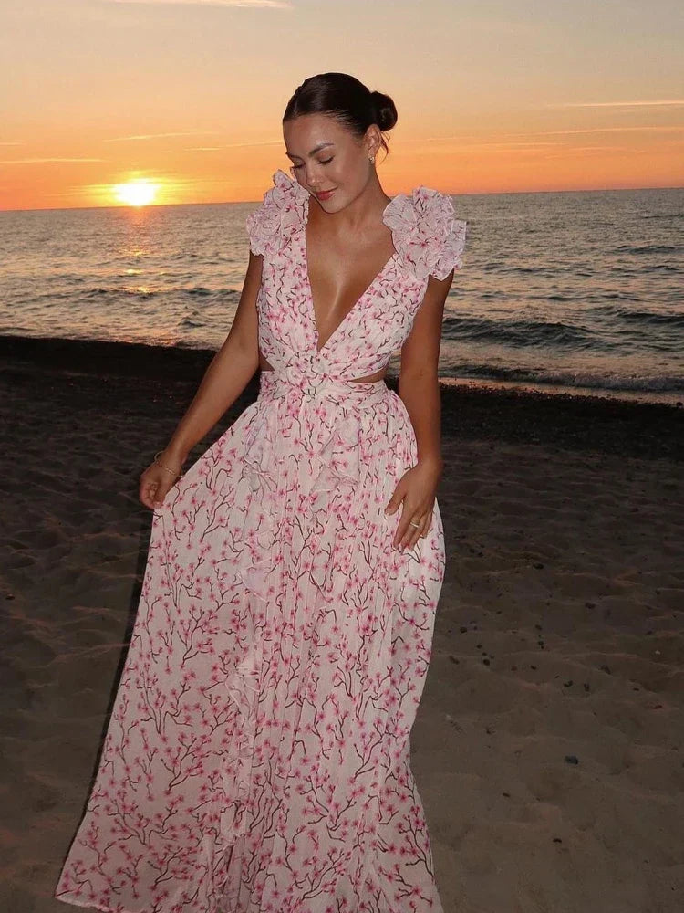 Lexi - Elegant Backless Ruffles Maxi Dress