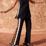Sleeveless Loose Slit Top And Wide-Leg Pants Set