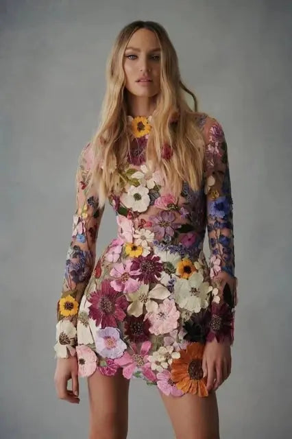 Luxury Floral Embroidery Dress – Elegant Formal Party Gown
